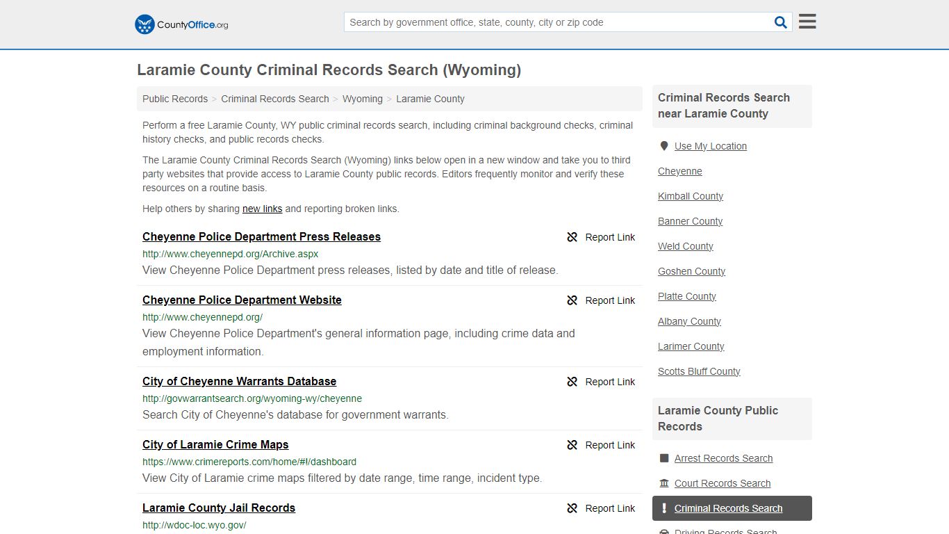 Laramie County Criminal Records Search (Wyoming) - County Office